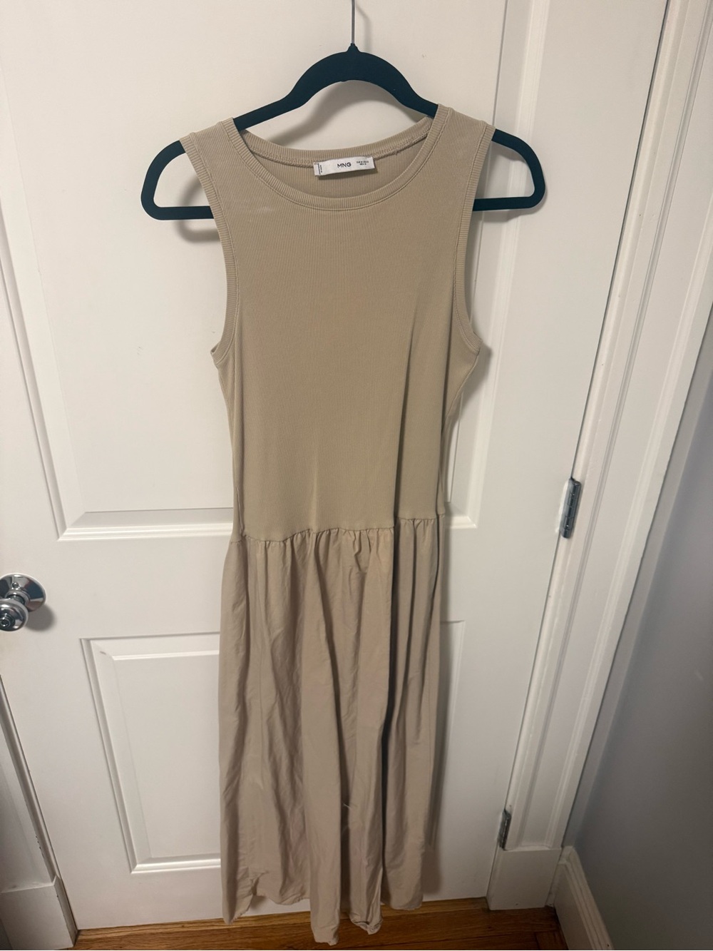 MNG by Mango Ribbed Sleeveless Midi Dress | Size M | Neutral Beige